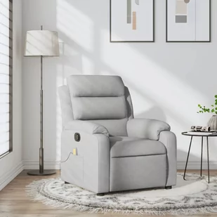 vidaXL Rozkładany fotel masujący, jasnoszary, obity tkaniną - Fotele - miniaturka - grafika 1