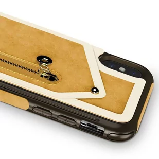 Zizo Nebula Wallet Case Skórzane etui iPhone X z kieszeniami na karty + saszetka na zamek + szkło 9H na ekran (Light Brown/Brown) - Etui i futerały do telefonów - miniaturka - grafika 3