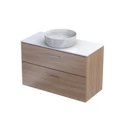 Szafki łazienkowe - Szafka łazienkowa pod umywalkę z blatem Oristo Geo 100 cm dąb urban jasny biały połysk KI01-ZB2S-100-81 - miniaturka - grafika 1