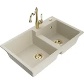 Zlewozmywaki z baterią - Mexen Tomas zlewozmywak granitowy 2-komorowy z baterią kuchenną Carla, beżowy - miniaturka - grafika 1