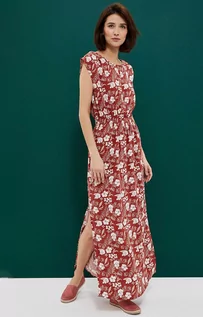 Sukienki - 3731 Sukienka z motywem roślinnym, Kolor czerwony-wzór, Rozmiar XL, Moodo - Primodo.com - grafika 1