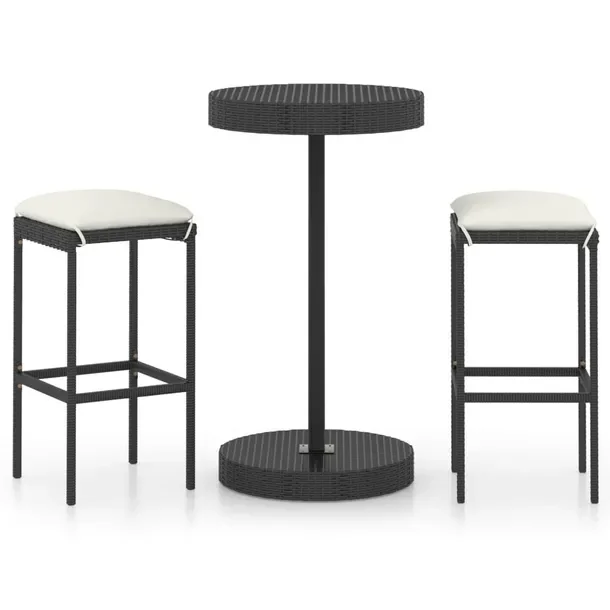 Zestaw Mebli Barowych Ogrodowych, Stal/Rattan PE, Czarny, Stół 60,5x106 c