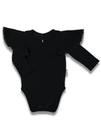 Body dla niemowląt - Niemowlęce body bawełniane na długi rękaw z falbanką czarne Nicol,r.56 - miniaturka - grafika 1