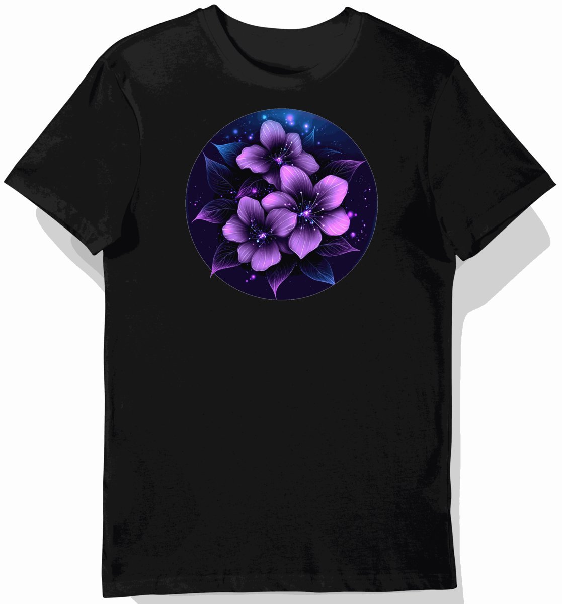 Koszulka męska czarna z nadrukiem kwiatów retro M