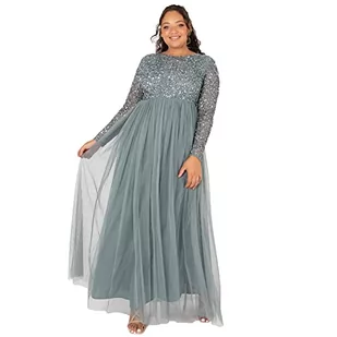 Maya Deluxe AZBR1803-MM Green Lily Embellished Long Sleeve Maxi Sukienka damska, Głośna zieleń, 56 - Sukienki - miniaturka - grafika 1