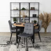 Stoły z krzesłami - Zestaw Stół Okrągły Rozkładany JAMES 102-222 cm Dąb Craft/Czarny i 4 Krzesła Tapicerowane PERU Szare Welurowe - miniaturka - grafika 1