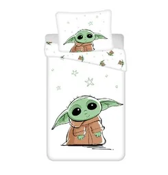 Jerry Fabrics Pościel bawełniana 140x200 Star Wars Baby Yoda biała zielona poszewka 70x90 August 23 - Pościel dla dzieci - miniaturka - grafika 1