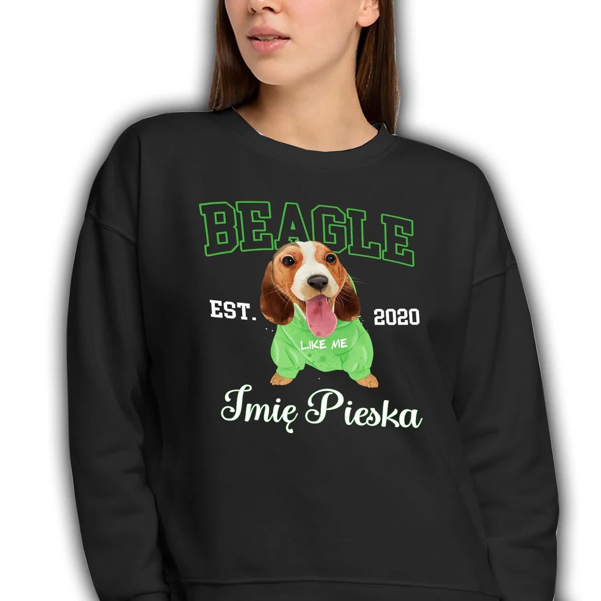 BLUZA CZARNA Dresowa Damska Na Prezent Dla Psiary BEAGLE IMIĘ Wzory - L