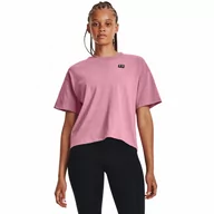 Koszulki sportowe damskie - Damski t-shirt z nadrukiem Under Armour Logo LC Oversized HW SS - różowy - UNDER ARMOUR - miniaturka - grafika 1