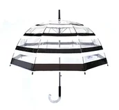Parasole - Damski przezroczysty parasol bąbelkowy z nowoczesnymi czarno-białymi paskami - Wiatroszczelny; Automatyczne otwieranie; Uchwyt w stylu kryształowym; Francuski design - miniaturka - grafika 1