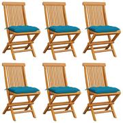 Fotele i krzesła ogrodowe - vidaXL Lumarko Krzesła ogrodowe, jasnoniebieskie poduszki, 6 szt., tekowe 3065609 - miniaturka - grafika 1