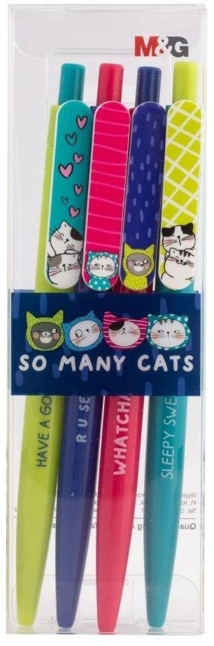 M&G Długopis automat 0.7mm So Many Cats nieb 4szt EDUKAMP