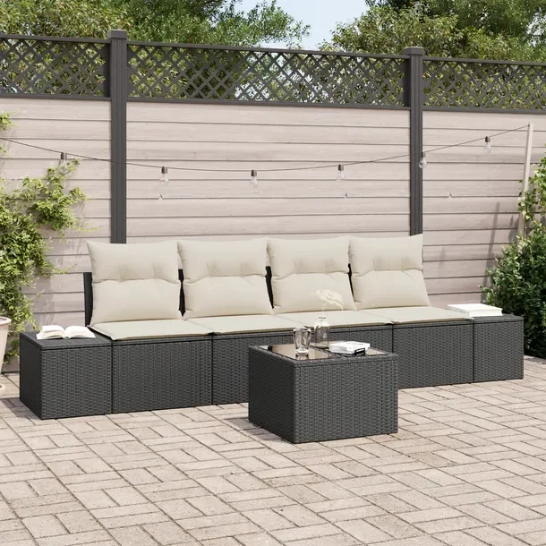 5-częściowy zestaw sof ogrodowych, czarno-biały rattan, 250 kg