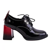 Półbuty damskie - S.Barski Modne Półbuty Na Obcasie Czarne Darren - miniaturka - grafika 1