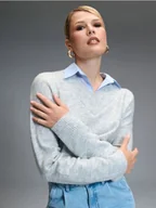 Swetry damskie - Sinsay - Sweter z kołnierzykiem - szary - miniaturka - grafika 1