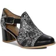 Czółenka - Maciejka Czółenka Damskie Na Słupku Skórzane Czarno Beżowe-36 - miniaturka - grafika 1