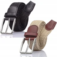 Paski - Zestaw Pasków Męskich Elastyczne Plecione Bez Dziurek Beżowy Czarny GRACIO - miniaturka - grafika 1