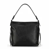 Torebki damskie - Damska torebka worek z ekoskóry połyskująca czarna - miniaturka - grafika 1