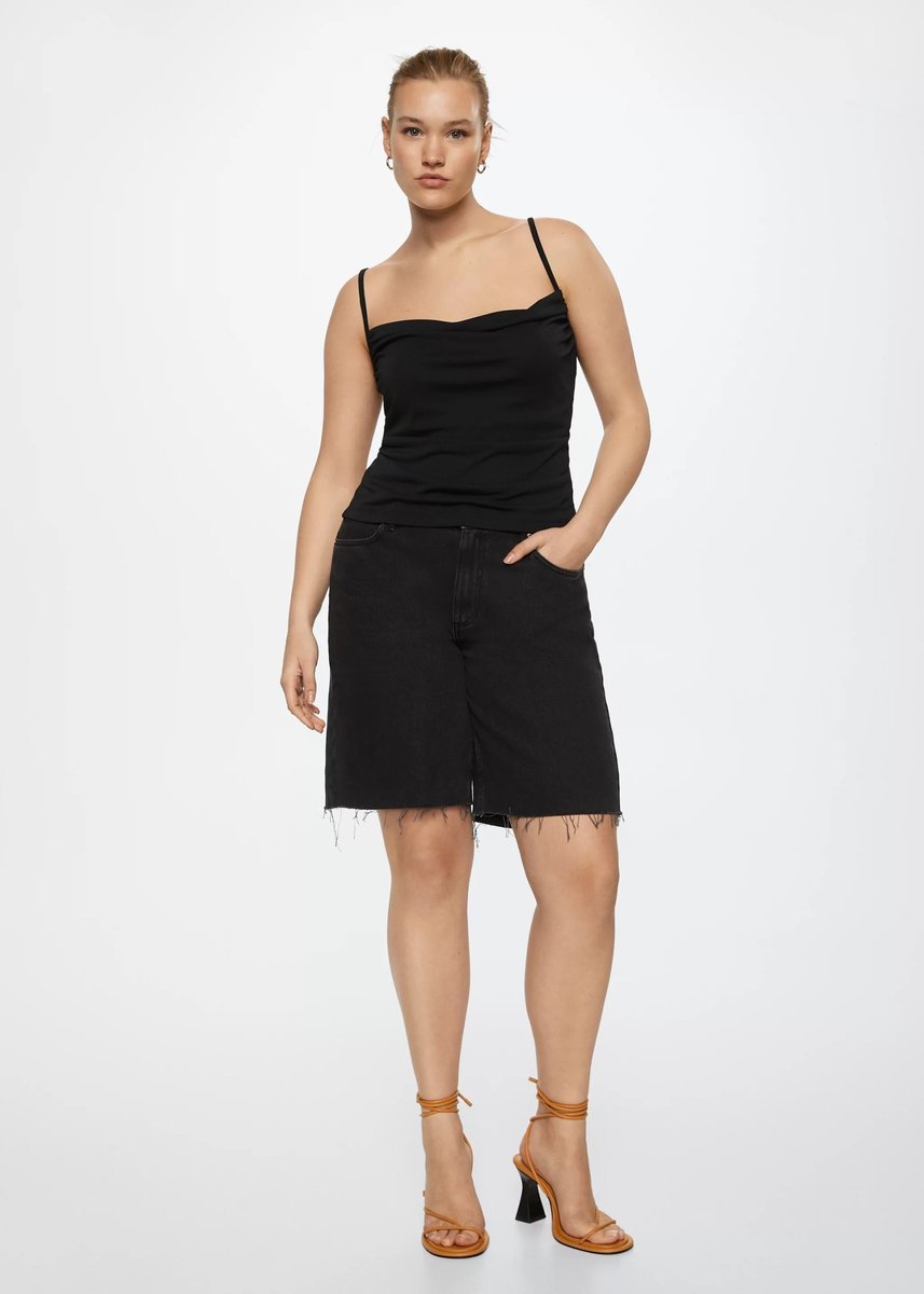 MANGO CZARNY TOP NA RAMIĄCZKACH GŁADKI ELEGANCKI M 5FA