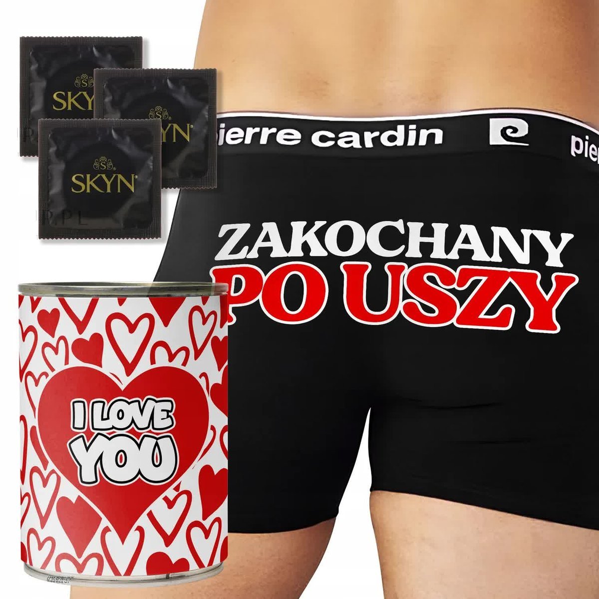 BOKSERKI + PREZERWATYWY PUSZKA Prezent Na Walentynki ZAKOCHANY PO USZY M