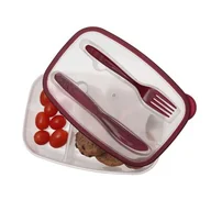 Lunch boxy - Lunchbox ze sztućcami FRESH 6,5 x 15,5 x 22,5 cm bordowy - miniaturka - grafika 1