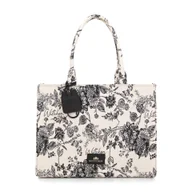 Torebki damskie - Damska shopperka żakardowa we wzory kremowo - czarna - miniaturka - grafika 1