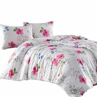 Pościel - Darymex Pościel flanelowa 140x200 31504/2 biała różowa kwiaty liście z jedną poszewką Flanelove - miniaturka - grafika 1