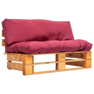 vidaXL Sofa ogrodowa z palet z czerwonymi poduszkami, sosna FSC - Ławki ogrodowe - miniaturka - grafika 6