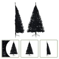 Choinki - The Living Store Sztuczna pół choinka ze stojakiem Czarna 210 cm PVC - miniaturka - grafika 1