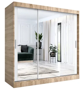Szafa Przesuwna Biały Z Lustrem Dąb Sonoma + 200 Cm 90 Cm K8-D05 - Szafy - miniaturka - grafika 1