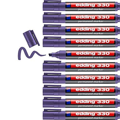 edding 330 marker permanentny, fioletowy, 10 długopisów, końcówka dłuta 1-5 mm, wodoodporny, szybkoschnący, odporny na rozmazywanie, do kartonu, tworzywa sztucznego, szkła, drewna, metalu i tkaniny