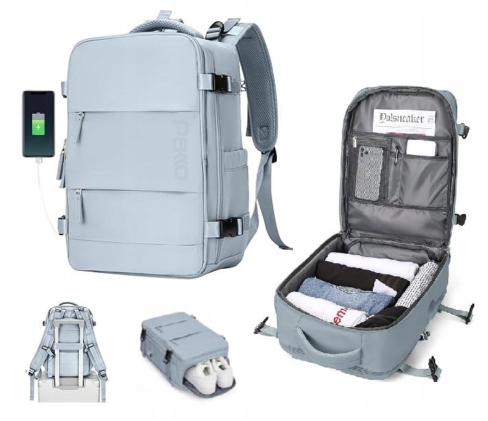 Plecak Pako Bagaż Podręczny do Samolotu Wizzair Rayanair 40x20x25 Usb T500