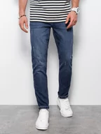 Spodnie męskie - Spodnie męskie jeansowe z przetarciami REGULAR FIT - ciemnoniebieskie V4 OM-PADP-0102 - miniaturka - grafika 1