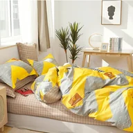 Pościel - Pościel z satyny bawełnianej, 140x200, szara geometryczna, PBC-999, 2-częściowa - miniaturka - grafika 1