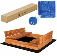 Place zabaw - Piaskownica zamykana z ławkami 150x150 cm drewno impregnowane, z plandeką i podłożem UNIWERSALNY - miniaturka - grafika 1