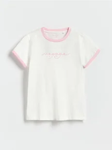 Reserved - Bawełniany t-shirt z haftem - złamana biel - Koszulki dla dziewczynek - miniaturka - grafika 1