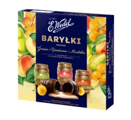 Bombonierki i czekoladki - E.Wedel Baryłki owocowe gruszka, brzoskwinia, mirabelka z alkoholem w czekoladzie deserowej 200g - miniaturka - grafika 1