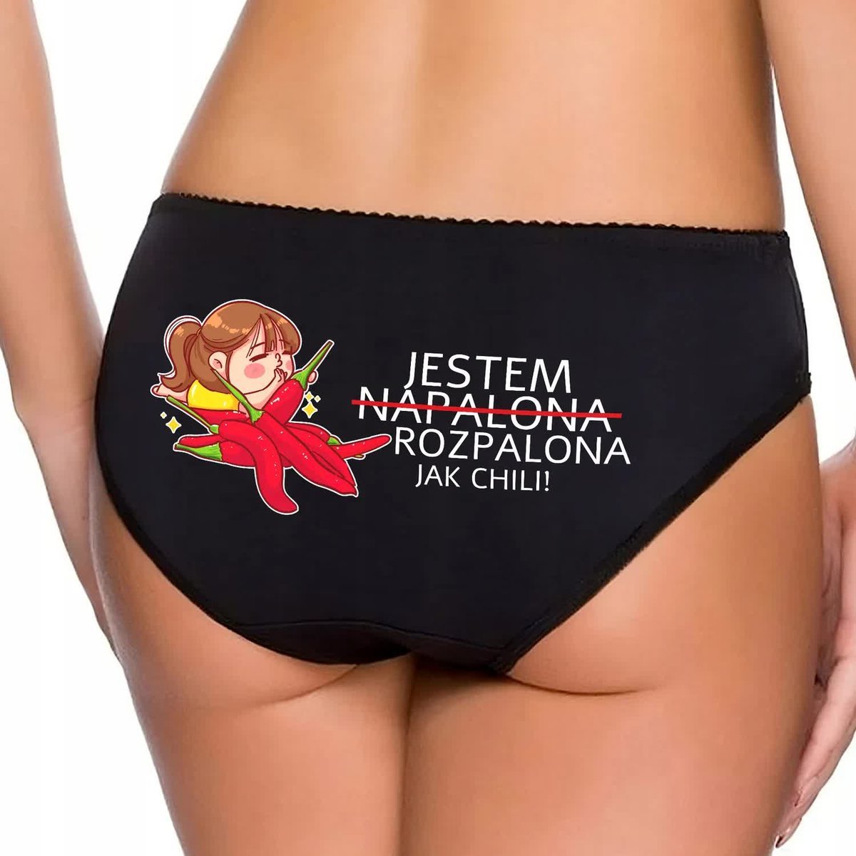 CZARNE MAJTKI Figi Dla Partnerki Na Walentynki JESTEM ROZPALONA Wz Rozm M