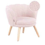 Fotele i pufy dla dzieci - Toaletka dziecięca z taboretem Fotel dziecięcy HALBY Boucle Pastelowy róż - miniaturka - grafika 1