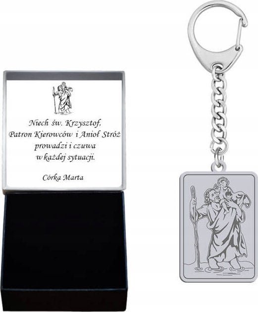 Radziszewska Jewellery BRELOK ŚWIĘTY KRZYSZTOF SREBRO 925 PREZENT BRELOK DO KLUCZY GRAWER GRATIS