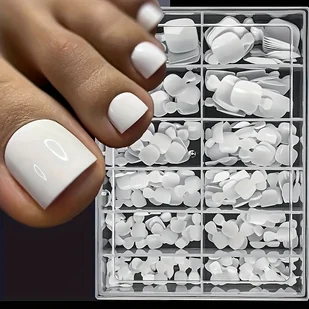 TEMU 240 szt. Białe naklejki na paznokcie - pełne pokrycie, kwadratowe, krótkie, jednokolorowe, błyszczące wykończenie - trwałe fałszywe paznokcie do - Inne - miniaturka - grafika 1