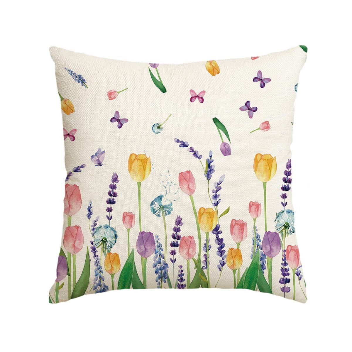 Poszewka Wielkanocna Dekoracyjna Beżowa Tulipany Lawenda Motyle 45x45 cm