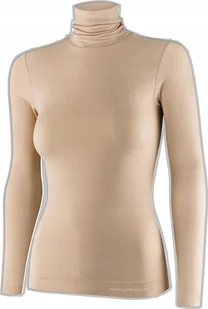 Brubeck LS1627W Koszulka damska z golfem COMFORT MERINO beżowy S - Koszulki sportowe damskie - miniaturka - grafika 1