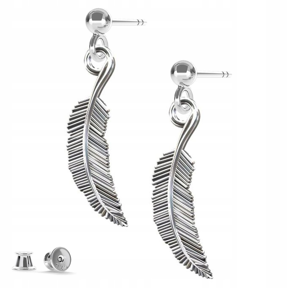 Kolczyki srebrne Pióro Piórko Piórka 925