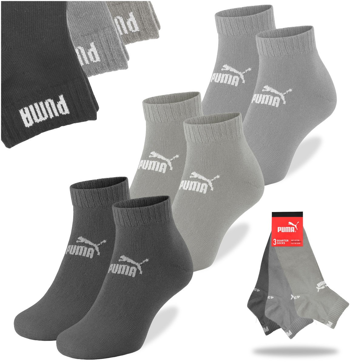 Puma Skarpety Zakostki Mix Szare Bawełna 94710810 3 pary Rozmiar 39/42