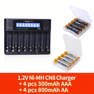 TEMU Ładowarka PowerKAN na 8 Baterii NiMH z Wyświetlaczem LCD - Zasilana przez USB, Technologia Impulsowa dla Optymalnego Ładowania i Rozładowywania, - Inne - miniaturka - grafika 1