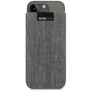Adore June Etui biznesowe kompatybilne z iPhone 14 i iPhone 14 Pro, etui na telefon komórkowy z charakterystycznego materiału w jodełkę - szary/czarny, efekt czyszczenia wyświetlacza - Etui i futerały do telefonów - miniaturka - grafika 1