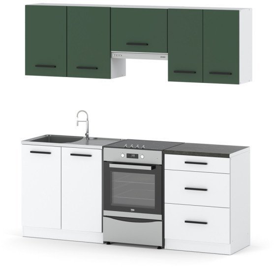 Kuchnia Mała Modułowa Pojemna Z Blatem 2m Biała Butelkowa Zieleń Biała Mat