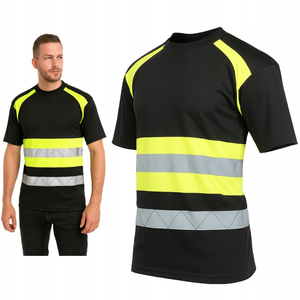 Koszulka robocza męska ODBLASKOWA OSTRZEGAWCZA T-shirt przewiewny BHP 2XL