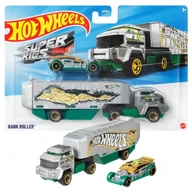 Samochody i pojazdy dla dzieci - Hot Wheels Super Rigs Pojazd Samochodzik Resorak Ciężarówka Bank Roller - miniaturka - grafika 1